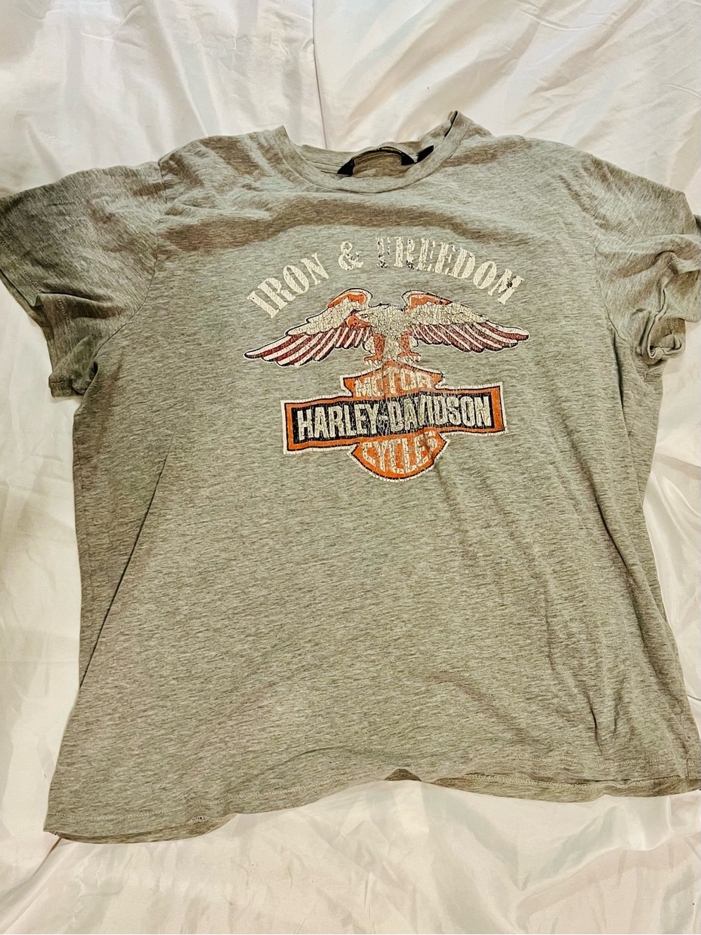Rare Harley-Davidson Gray Tee with Orange & White Logo Men’s 2XL